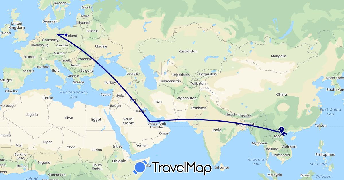 TravelMap itinerary: driving in Germany, Poland, Qatar, Vietnam (Asia, Europe)